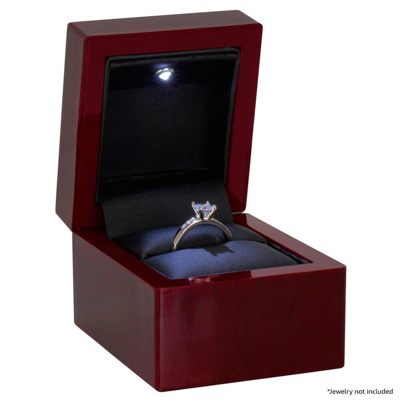 Noble Pack Noble Luxury Ring Box with Light - Unique LED Engagement Ring Box for Proposal Ring or Special Occasions (Mahogany/Black Insert) - Image 2